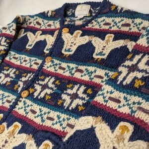 Express Tricot Vintage 1990's 100% Wool Handknit Cardigan Sweater